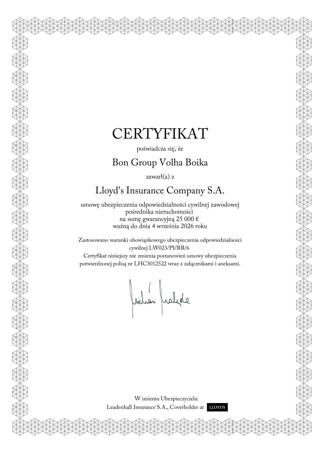 Деятельность риелтора BON GROUP застрахована Деятельность риелтора BON GROUP застрахована